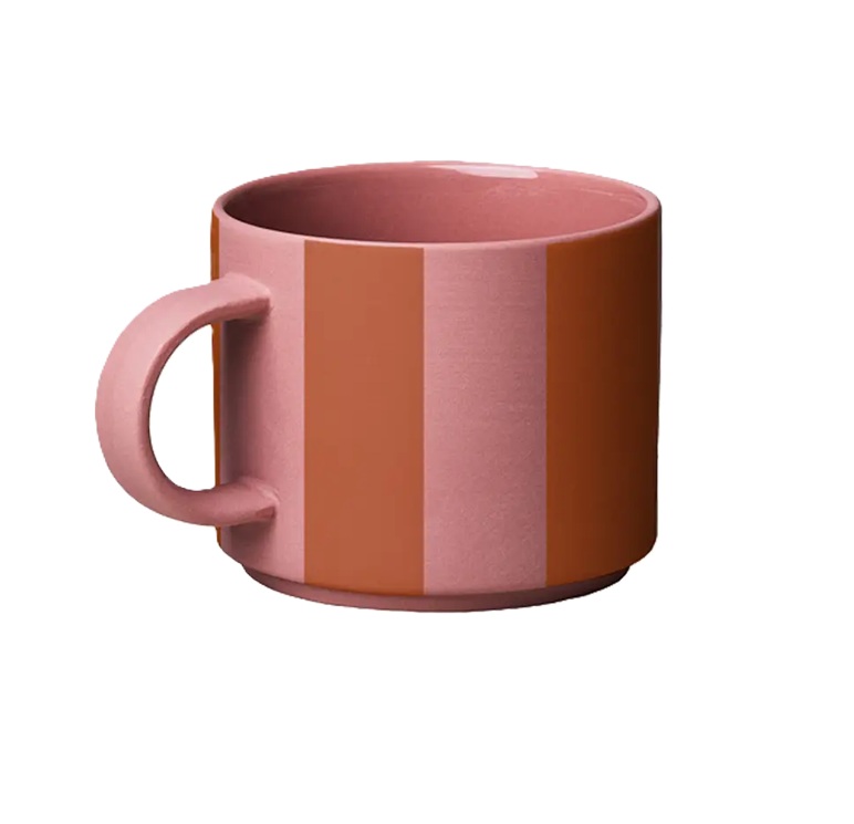 GOOD MOOD collection cup - berry striped, Porzellantasse Streifen, 280 ml  