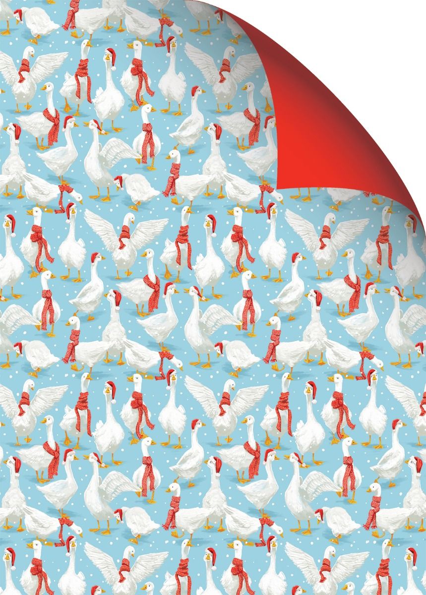 Geschenkpapier Weihnachtsgänse DUO ca. 50 x 70 cm, beidseitig bedruckt 