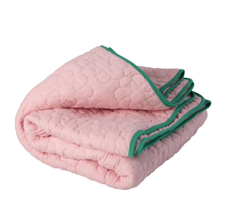 Rice Plaid Baumwolle Quilted Cotton Plaid in Flower Pattern in Soft Pink with Green, ca. 130 x 180cm 