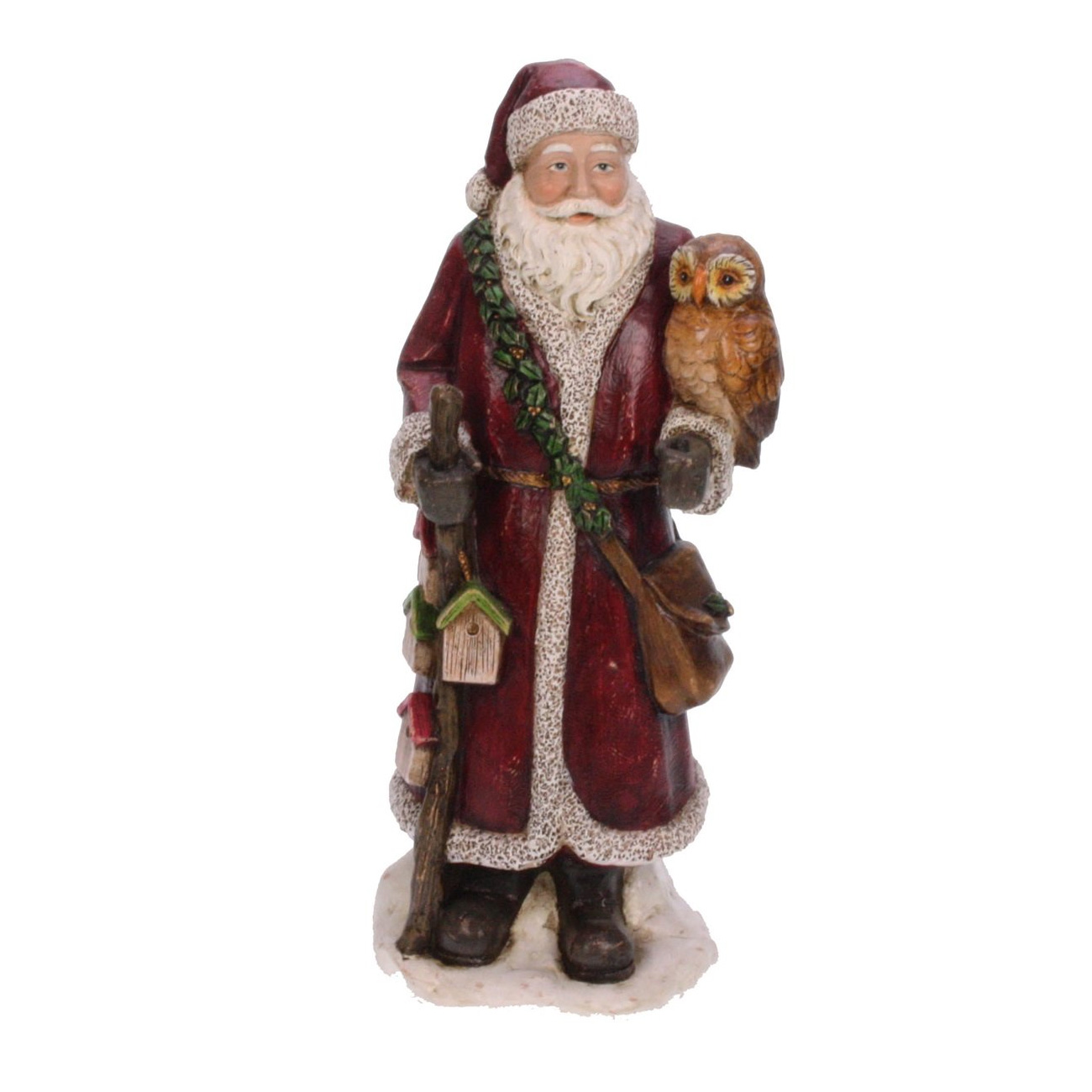 % Weihnachtsmann mit Eule , ca. 13x9x32cm, Holzoptik Weihnachten, Santa von Meander  