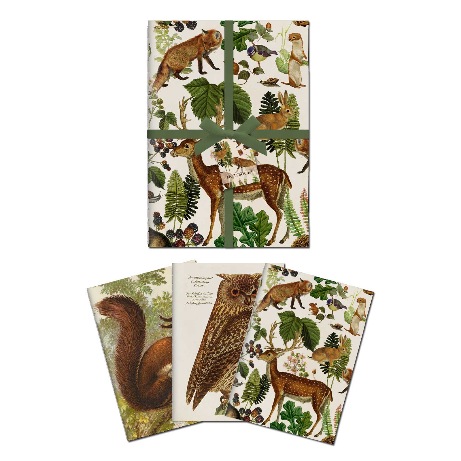 Sköna Ting NotizHefte 3er Set, A6 "Forest Animals" 32 linierte Seiten aus Schweden, Waldtiere 