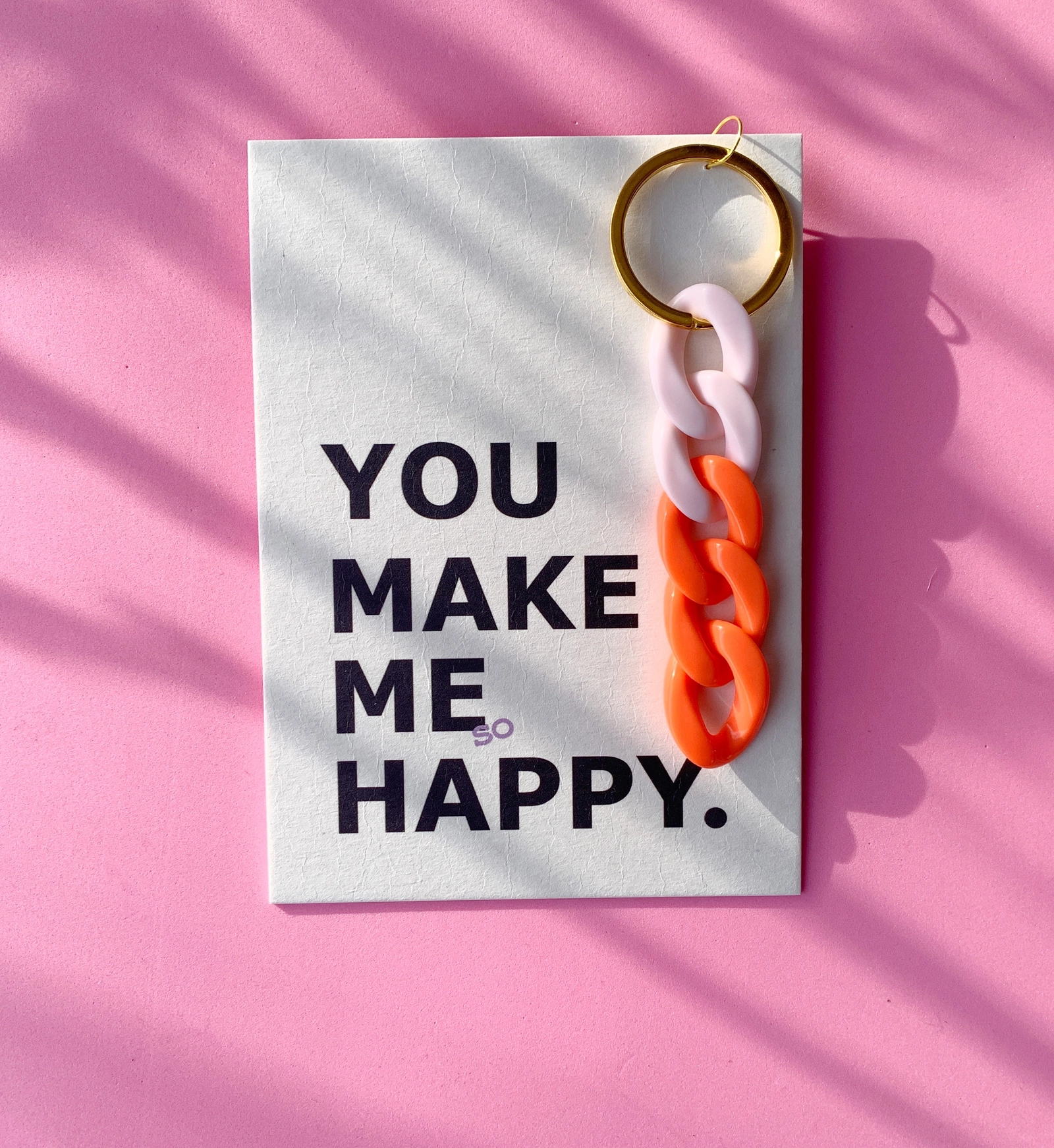 GrußKarte mit Schlüsselanhänger/Glücksbringer „ Boho Color“ Rose Matt / orange