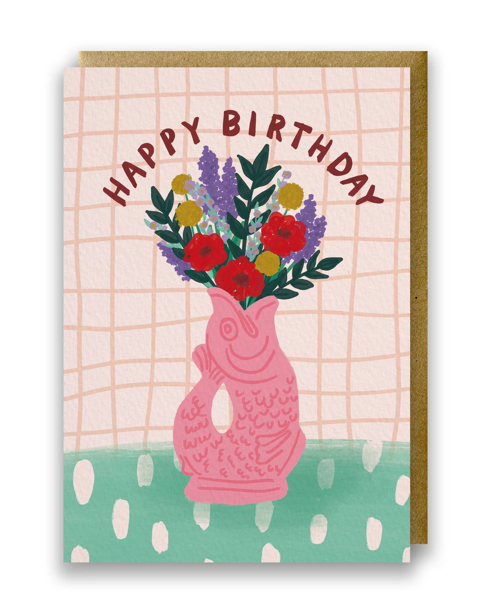 Gluckigluck Doppelkarte HAPPY BIRTHDAY, Rosa Karo, Fisch Pink