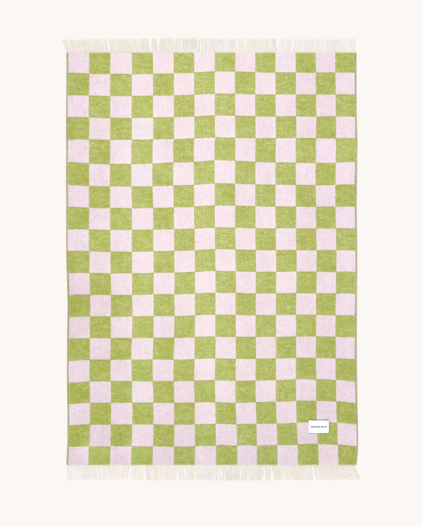 Maison Deux Wolldecke Checkerboard Kiwi-Pink, ca. 130 x 200 cm, Plaid, 100 % Wolle