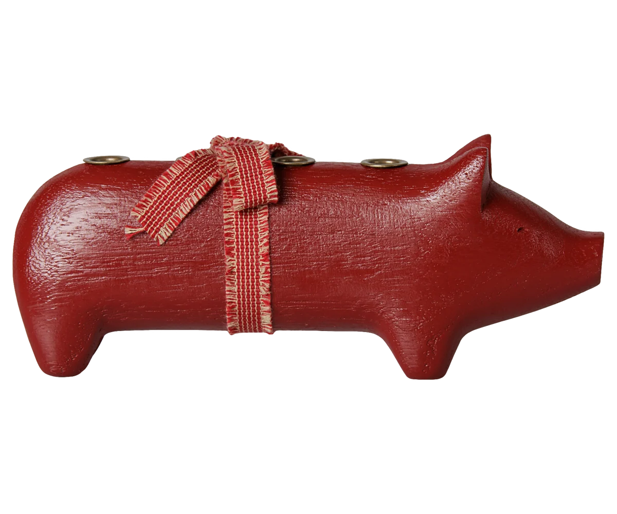 Maileg Holzkerzenhalter, Schwein, Advent medium – Rot, ca. 23 cm, für Baumkerzen