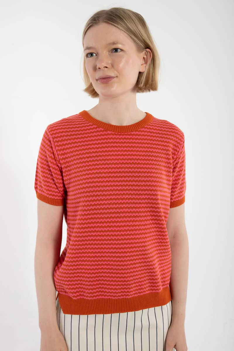 Danefae Danesilver Pearl Knit Sweater Tee Rust/Bright Pink, Strick-T-Shirt