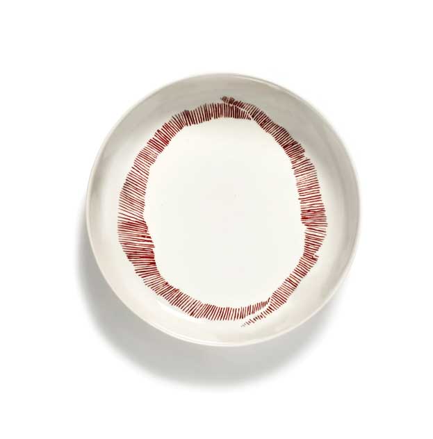 Ottolenghi Tiefer Teller Weiß, white - red stripes , Paprika, Feast, D. 22 cm   