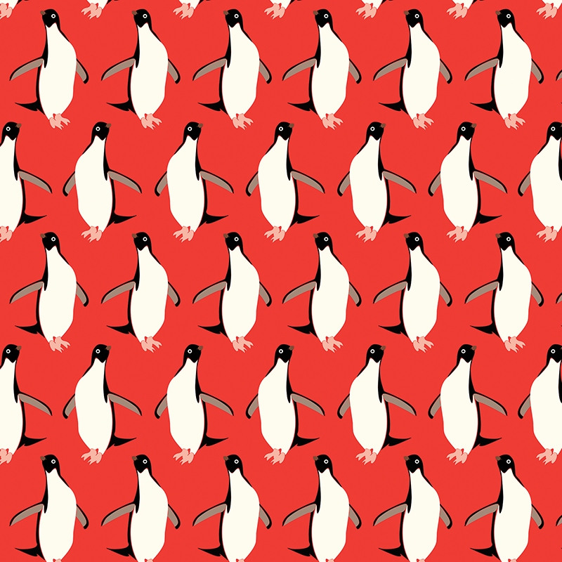 Geschenkpapier Pinguine Adelie rot, ca. 50 x 70 cm von Emily Burningham