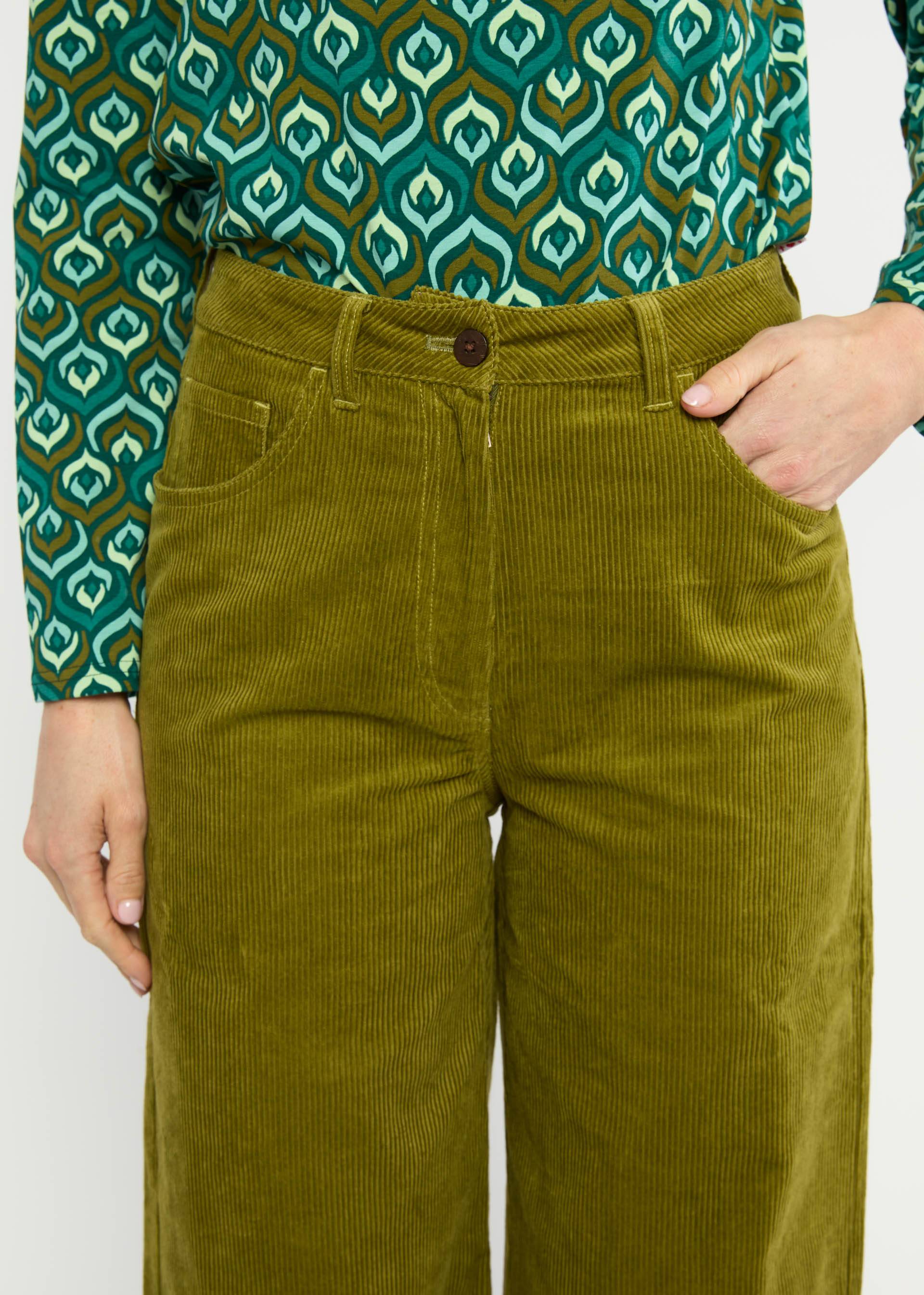 % Blutsgeschwister Hose High Waist Marlotte , Feincord, Farbe dense forest khaki