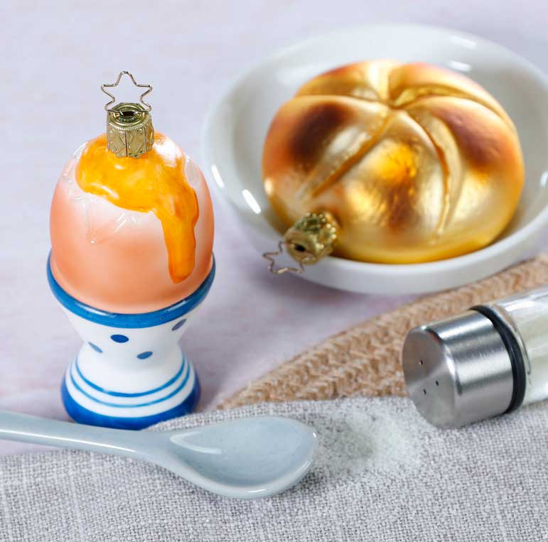 Inge Glas Frühstücksbrötchen Christbaumschmuck Baumschmuck , Weihnachtskugel Brötchen, ca. 8,5 cm