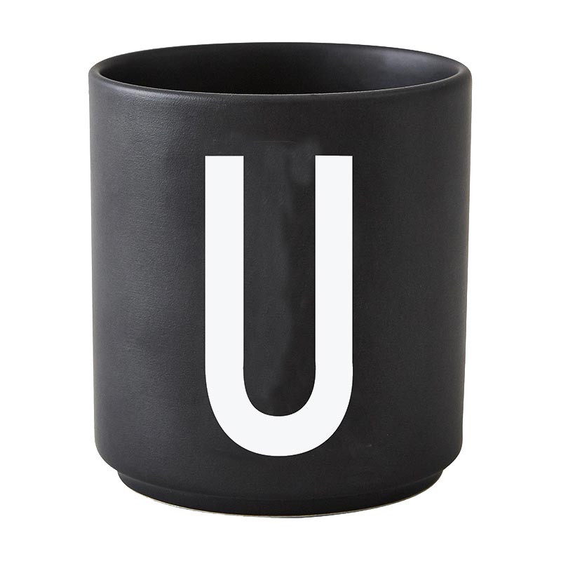 Design Letters AJ Cup, Porzellan Becher "U" , Farbe: Schwarz, Arne Jacobsen
