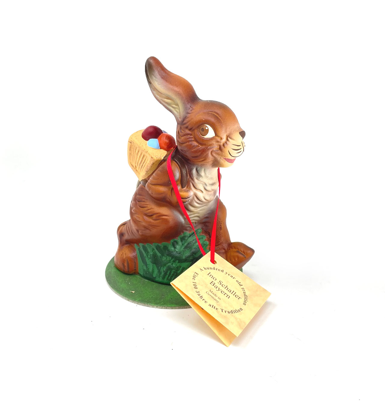 Ino Schaller Hase laufend mit gelben Korb und Eiern, Nostalgie Osterhase von Ino Schaller , Ostern, ca. 12 cm