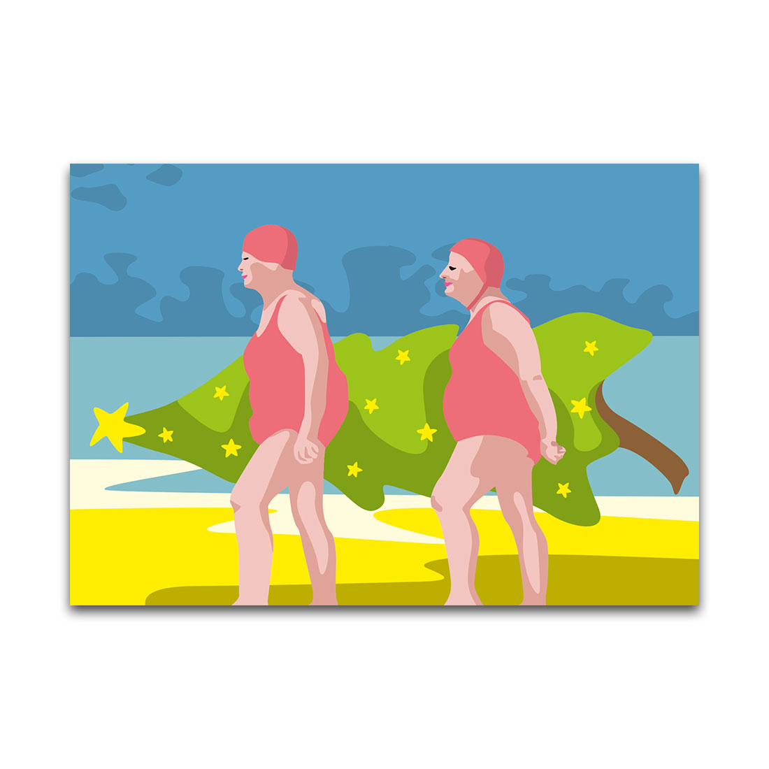 Postkarte XMAS Two ladies, neon, luminous