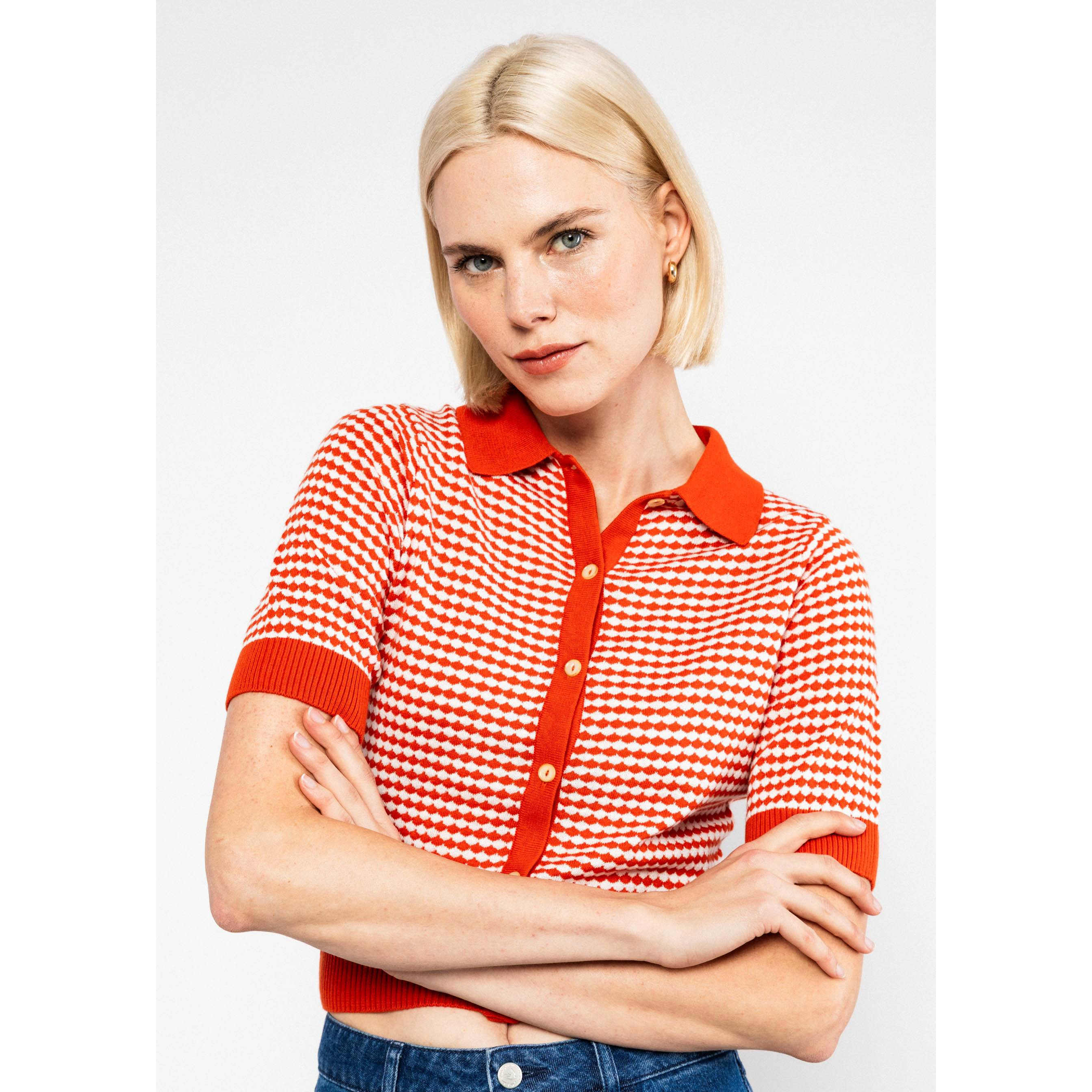 Blutsgeschwister Strickoberteil Petite Poloette - mixed dots red white