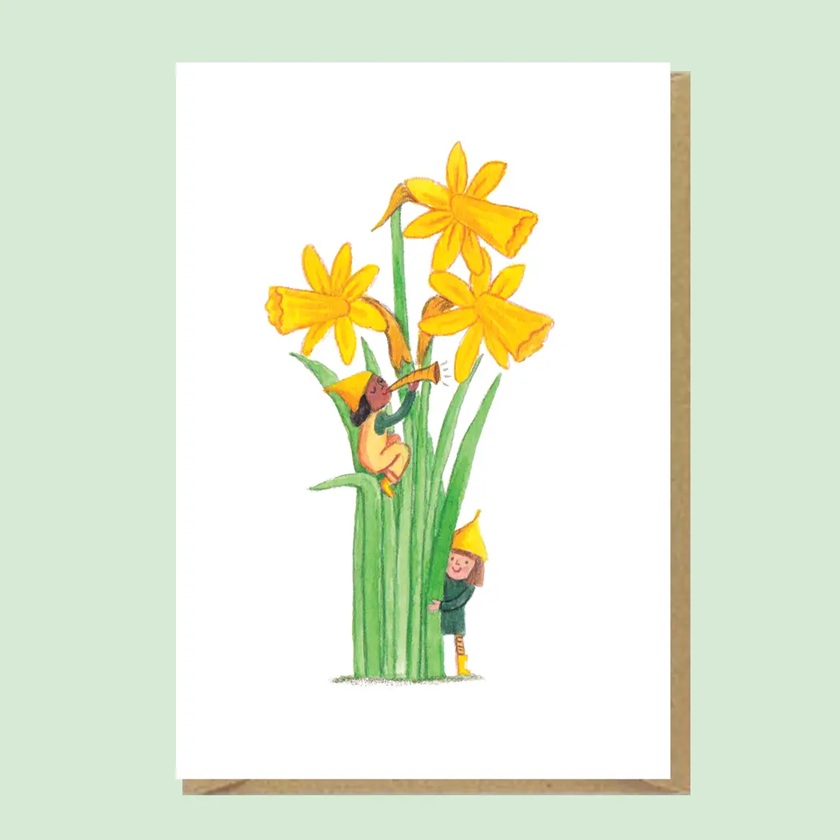 Doppelkarte "Narzissen & Elfen" aus England von Juliet Thomas Doodles