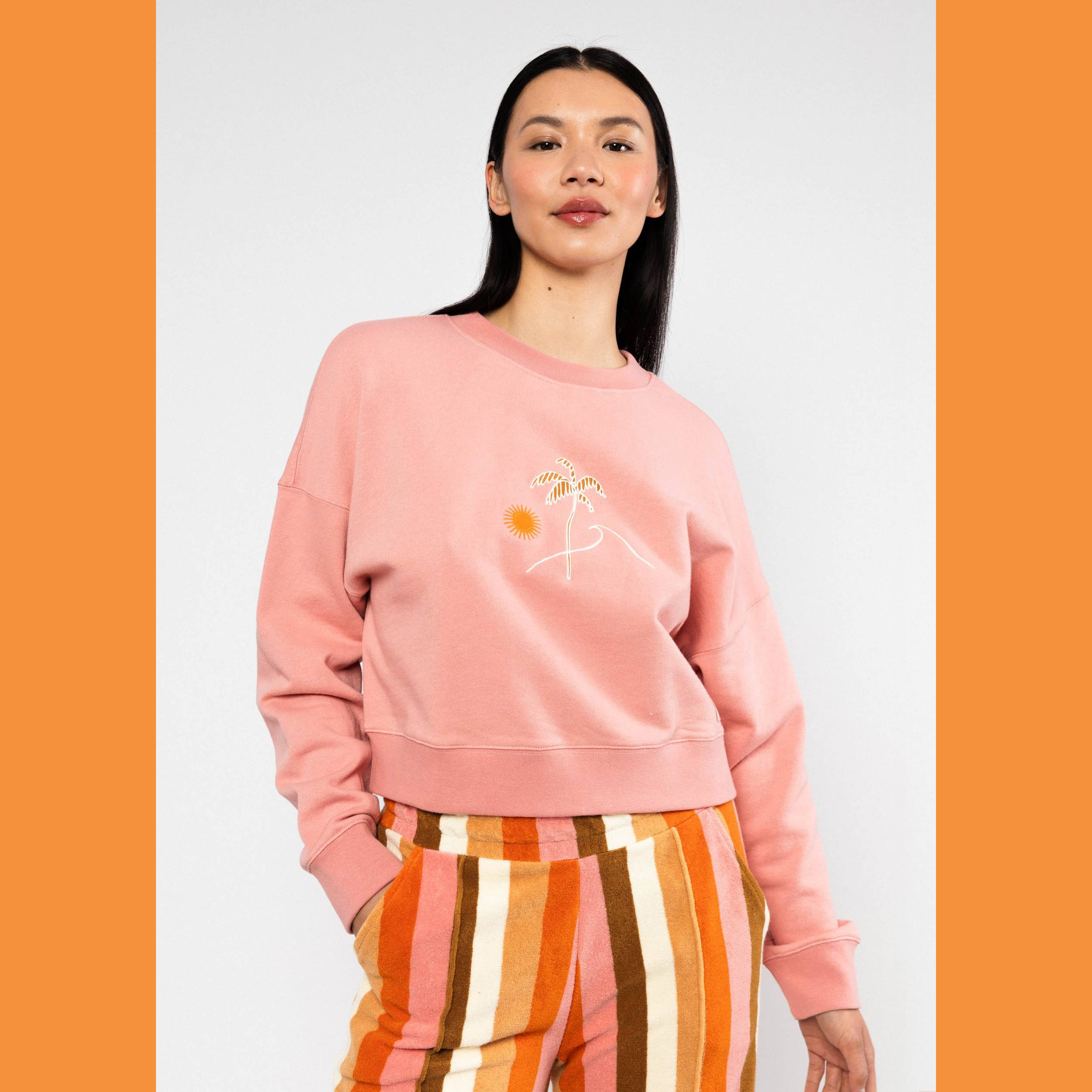 Blutsgeschwister Pullover Crew Core - happy beach palms pink