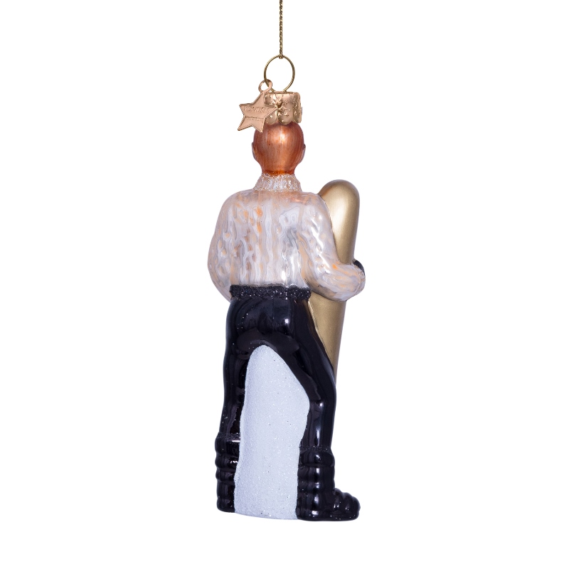 Weihnachtskugel Skifahrer " ski boy", champagne, H. ca. 12,5 cm, Glas von Vondels