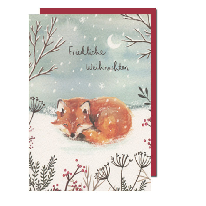Doppelkarte Weihnachten Fuchs " Friedliche Weihnachten" von Louise Mulgrew 