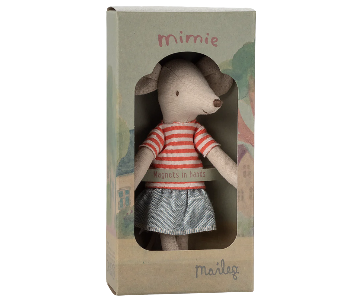 Maileg Schwester Maus mit rotem Ringelpullover, Große Schwester, ca. 13 cm