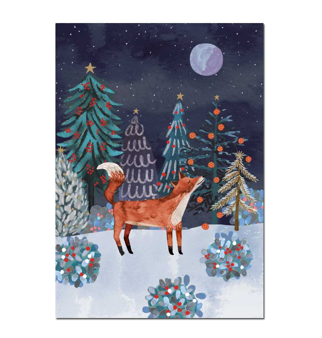 Roger la Borde Doppelkarte "Fox in Winterland "Weihnachtskarte ,Weihnachten , Fuchs
