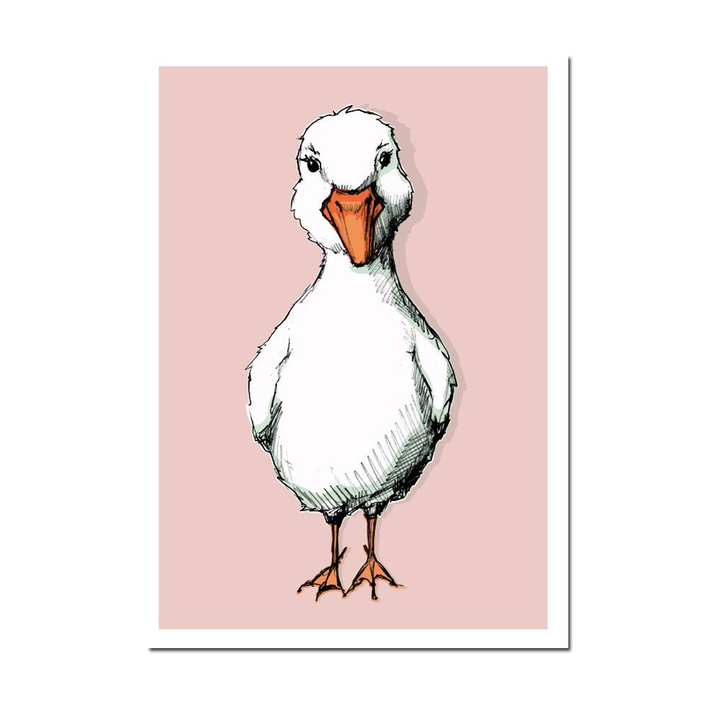 Postkarte - Tibo rosé,kleine Gans von illi, zur Geburt für Mädchen