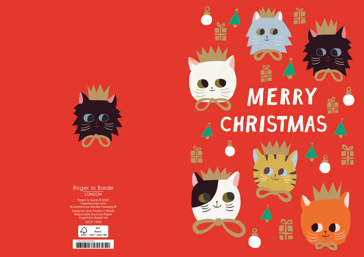 Roger la Borde Doppelkarte "Starflower" 5er Set, Weihnachtskarten Katzen