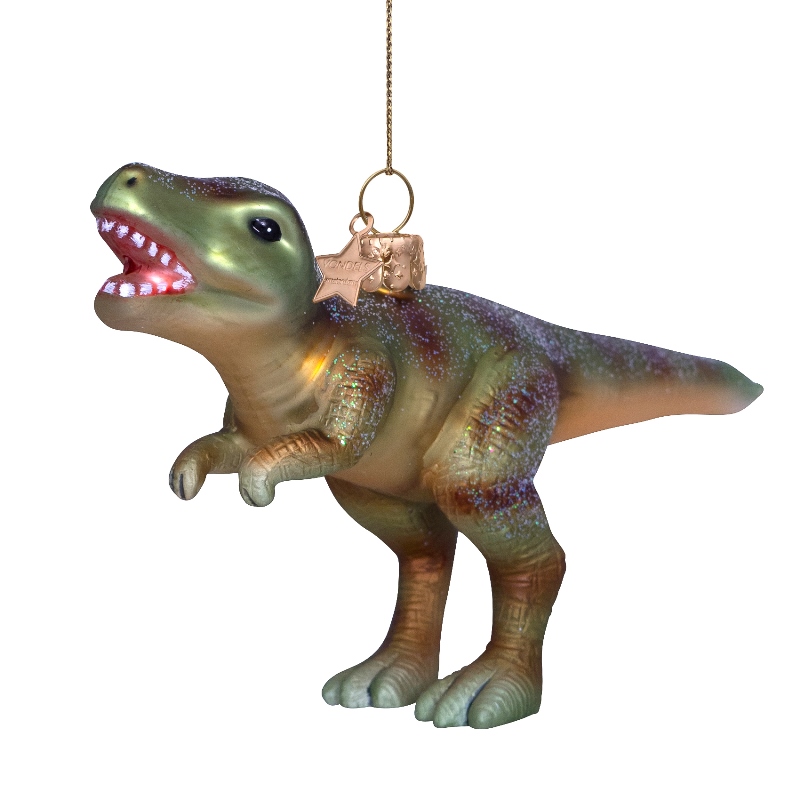 Weihnachtskugel Dino, Grün, Glas, H. ca. 9 cm von Vondels, Dinosaurier