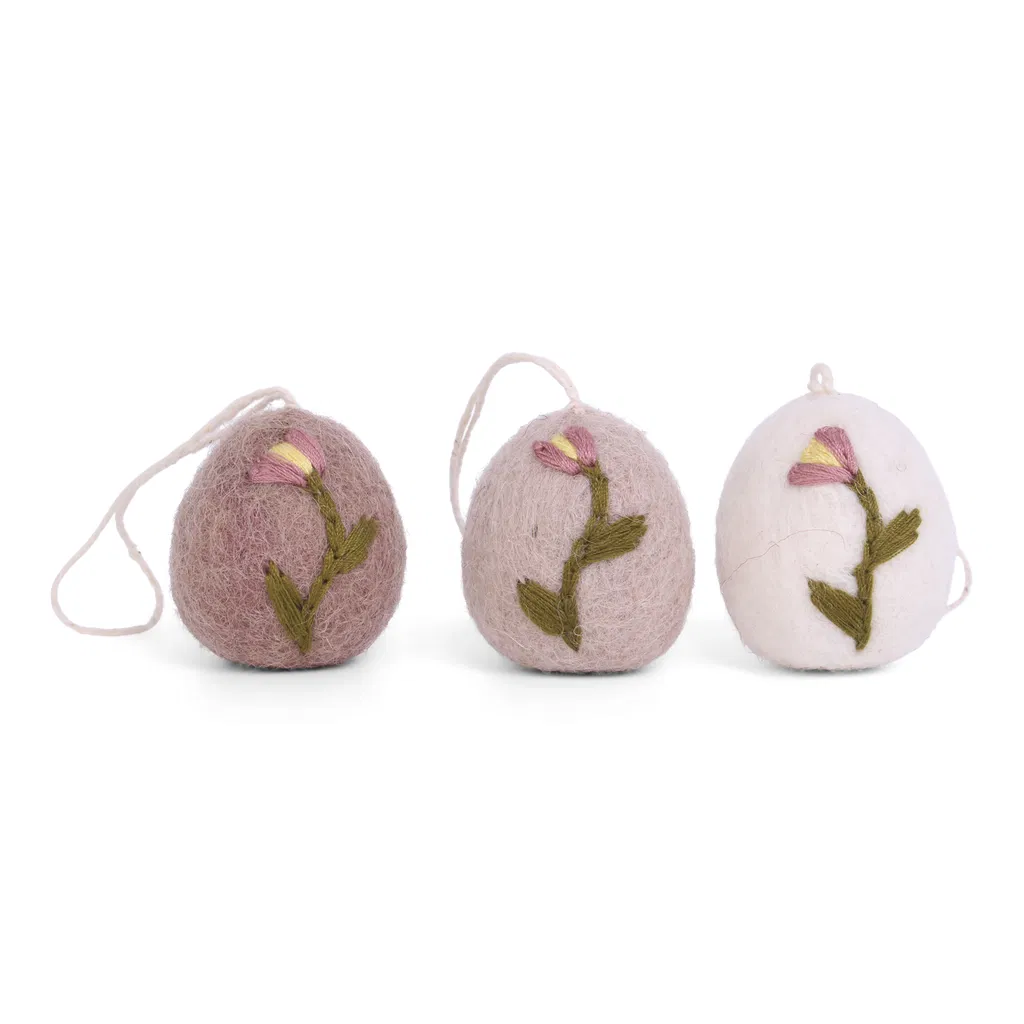 Gry & Sif 3er Set Eier aus Filz "Tulip" zum Hängen, Eggs w/Tulip - Set of 3, Fair Trade , ca. 3 cm