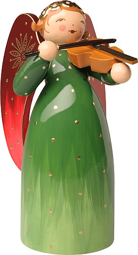 % WENDT & KÜHN ENGEL REICH BEMALT, GRÜN, MIT VIOLINE, Höhe 8,5 cm 