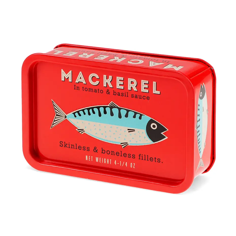 Mini-Aufbewahrungsdose mit Deckel – Makrele, Fischdose rot