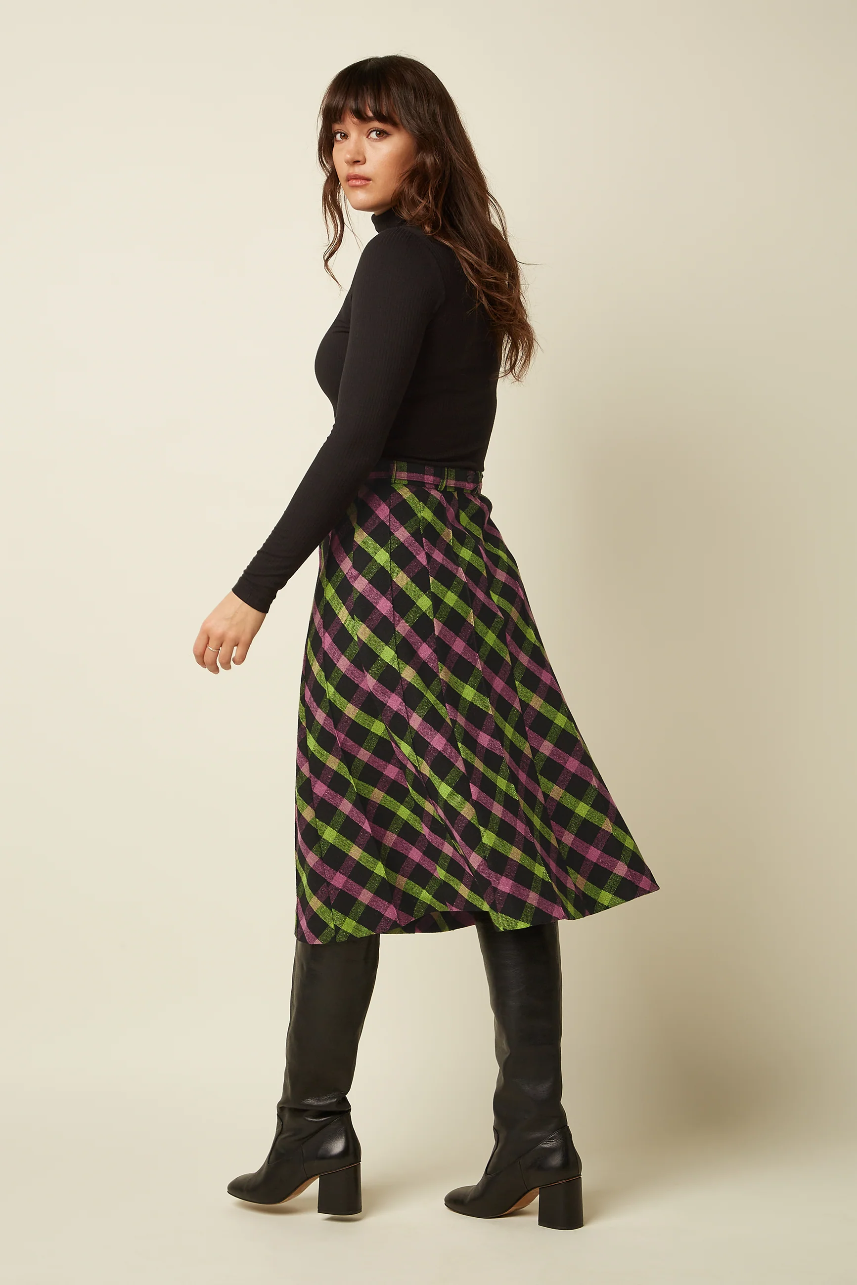 King Louie Harper Skirt Goia Check , Rock, Farbe Black - Goia Check