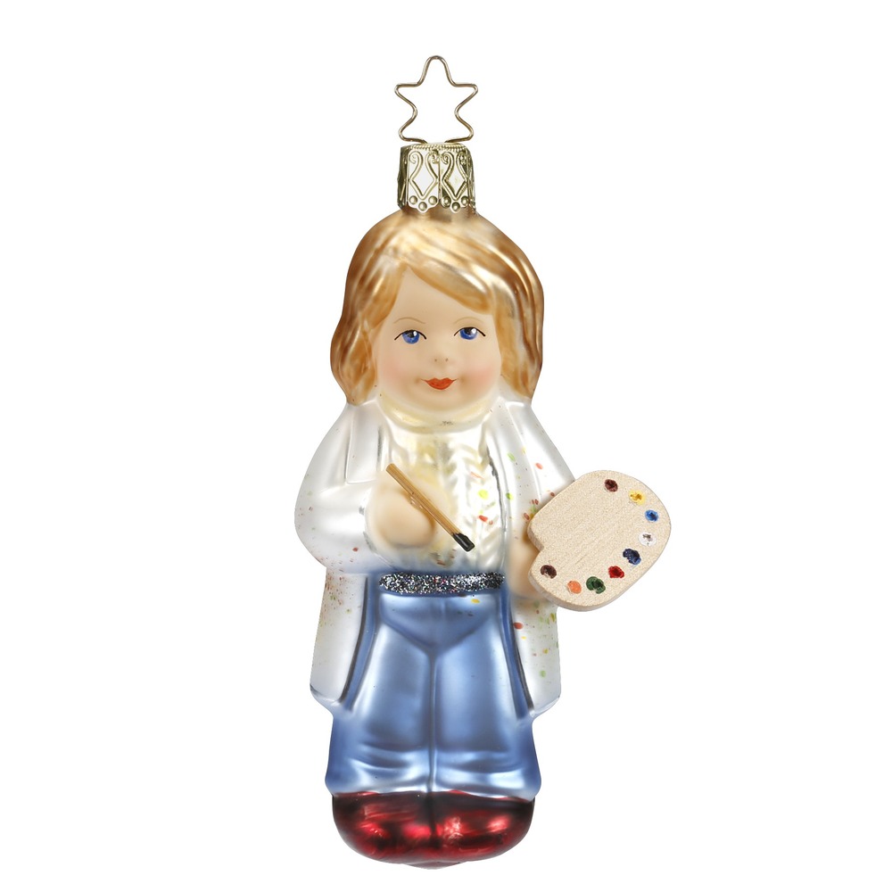 Inge Glas Christbaumschmuck " Ich mal' dir was" Maler, ca. 11 cm
