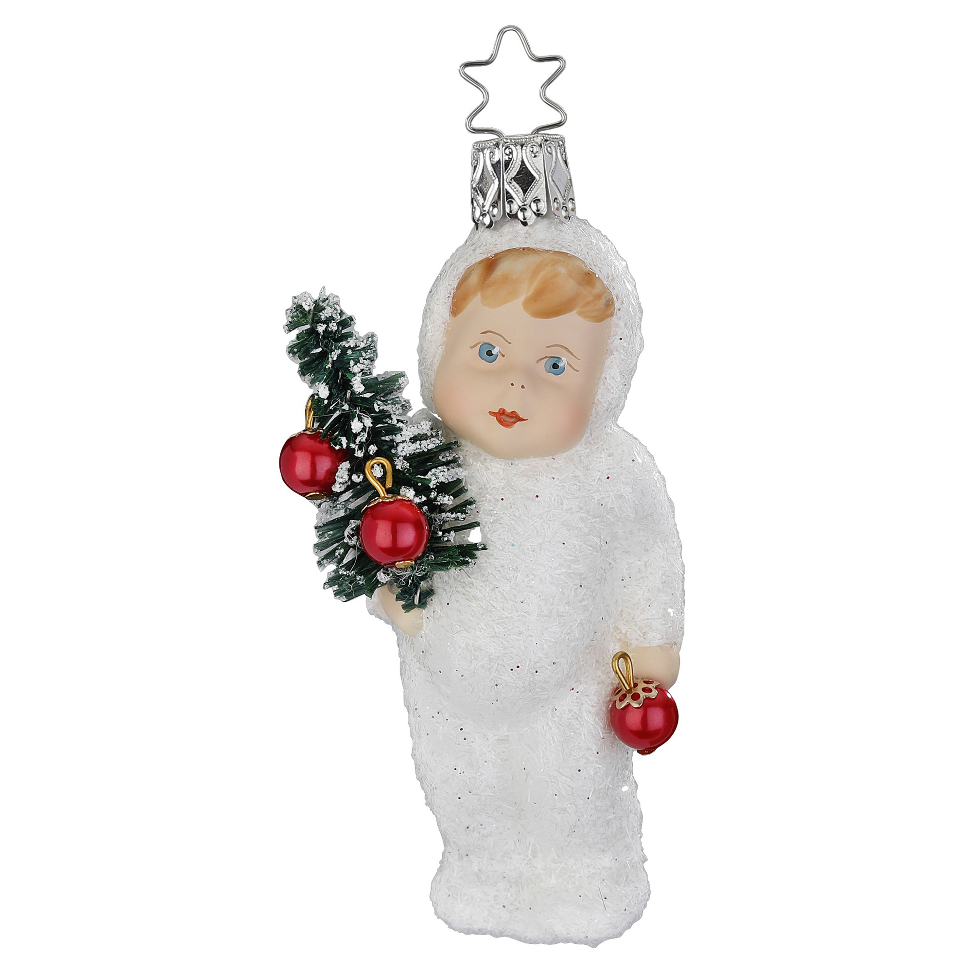 Inge-Glas Schneekind Vorbereitung fürs Fest, Weihnachtsschmuck, ca. 10 cm, Weihnachtskugel Schnee-Kinder 