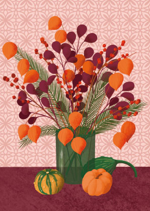 Postkarte Lantern Flowers Bouquet von Toni Starck , Herbst