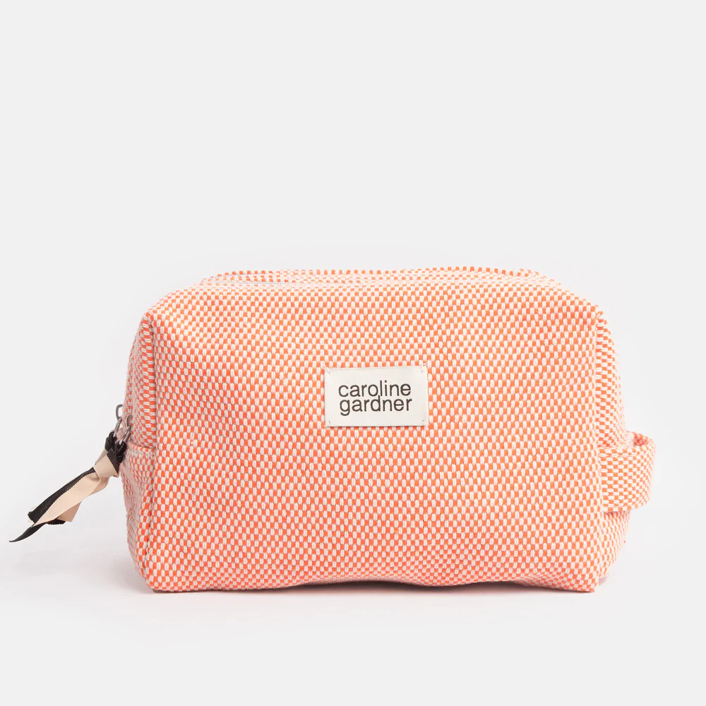 Caroline Gardner Orange Woven Check Large Travel Wash Bag , Kulturbeutel