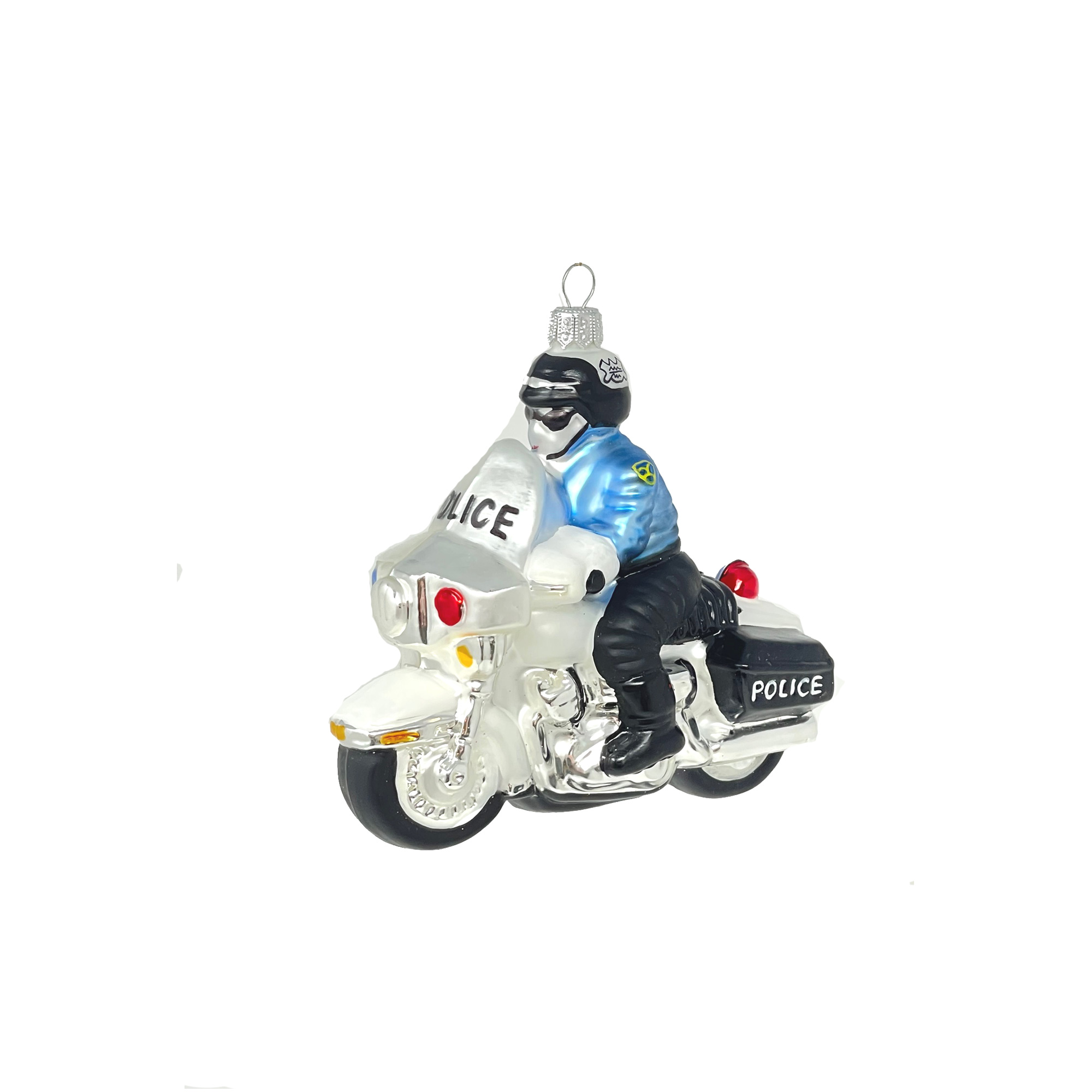 Christbaumschmuck Polizei-Motorrad " Harley", ca. 10 cm von Oberfränkische Glasmanufaktur, Glas