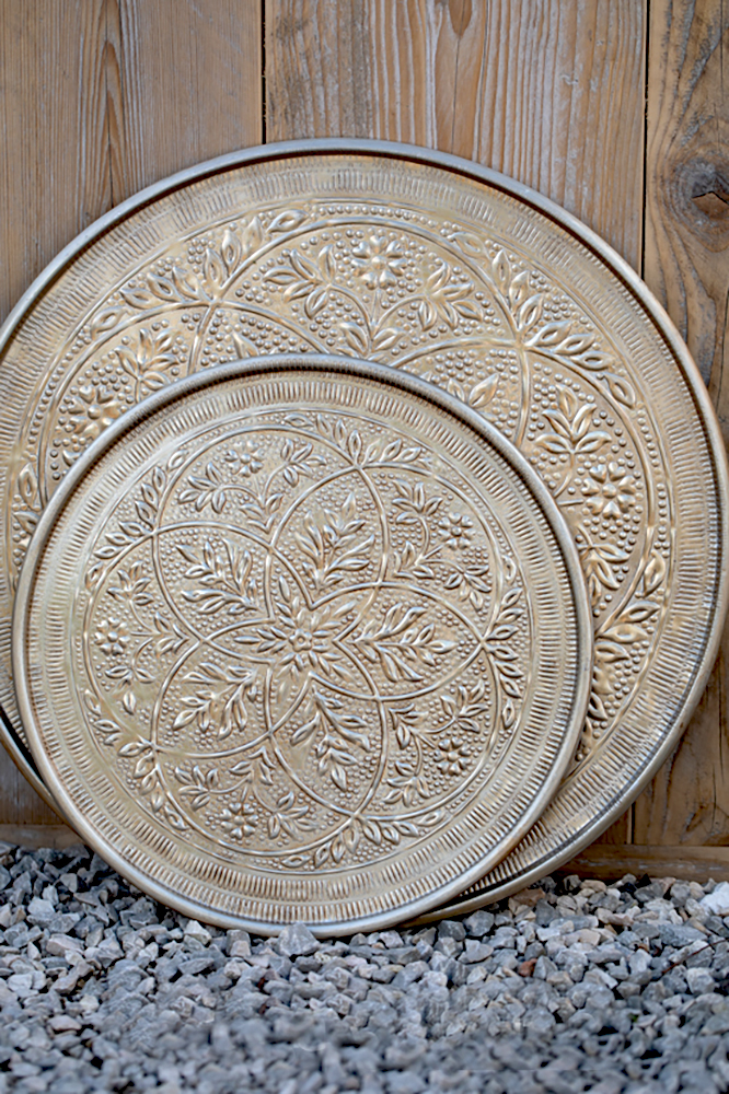 % Alutablett Orientalisch,  Kupferfarben,  D ca. 28 cm 