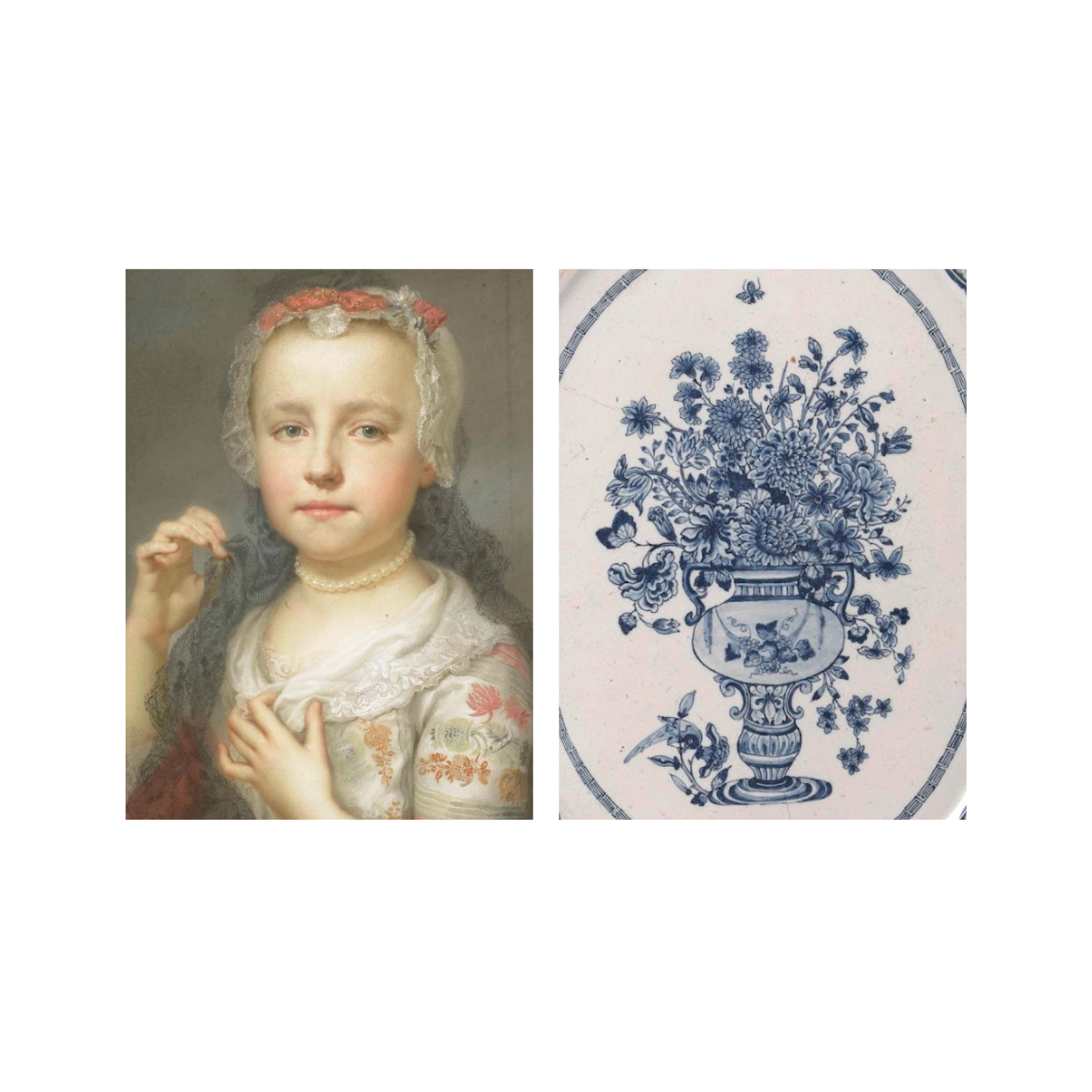 Wandfliese mit blauem Blumenkopf für Mädchen im Rijksmuseum von Lylies, ca.  13 x 13 cm, Kachel