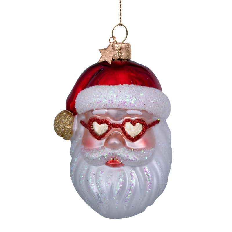 Weihnachtskugel Santa mit Herz Sonnenbrille,   H. ca. 10 cm, Glas von Vondels