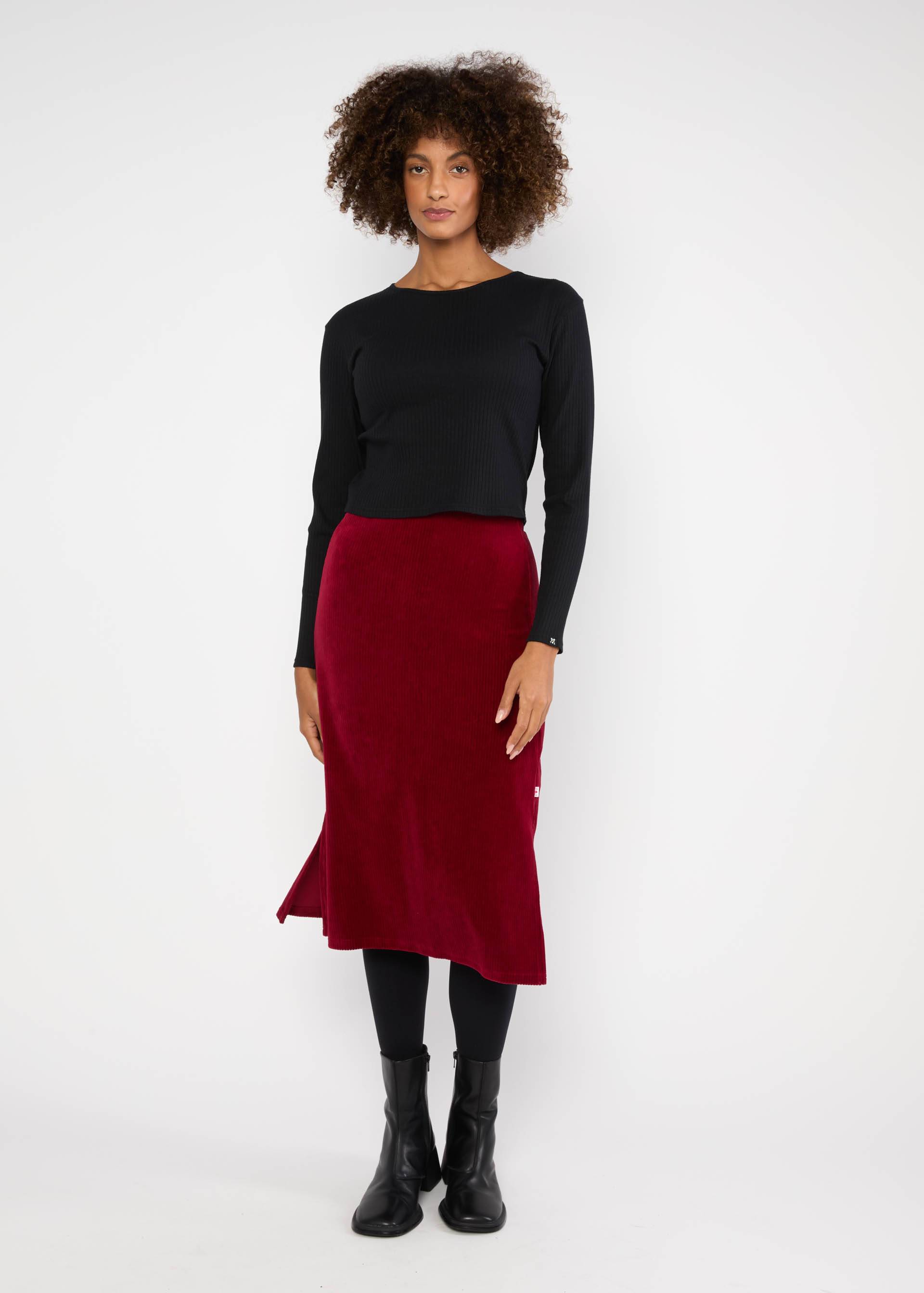 % Blutsgeschwister Knielanger Rock Jolly June, Cord, fine needle red 