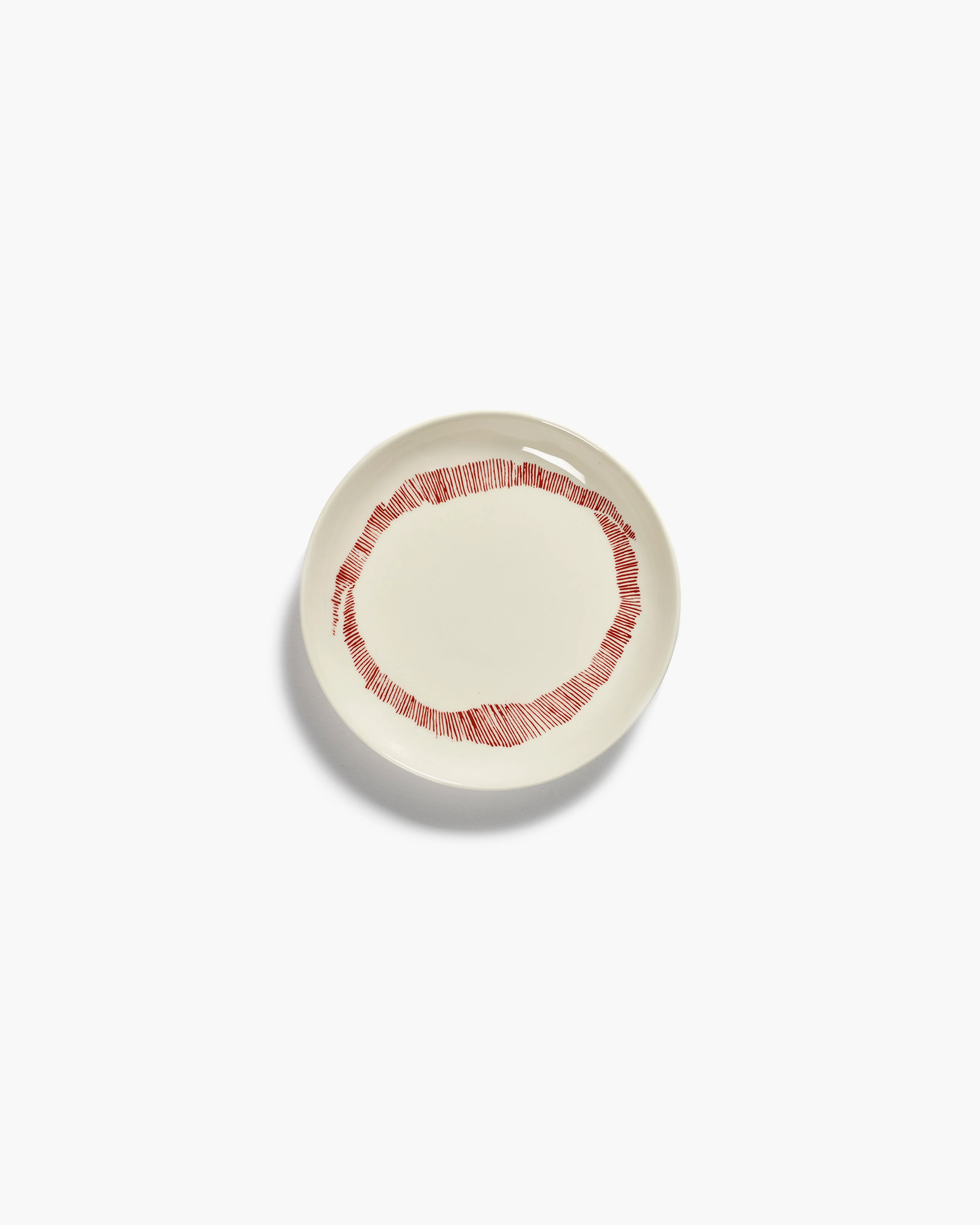 Ottolenghi Dessertteller Weiß, white swirl - red stripes, D. 16 cm, Feast  