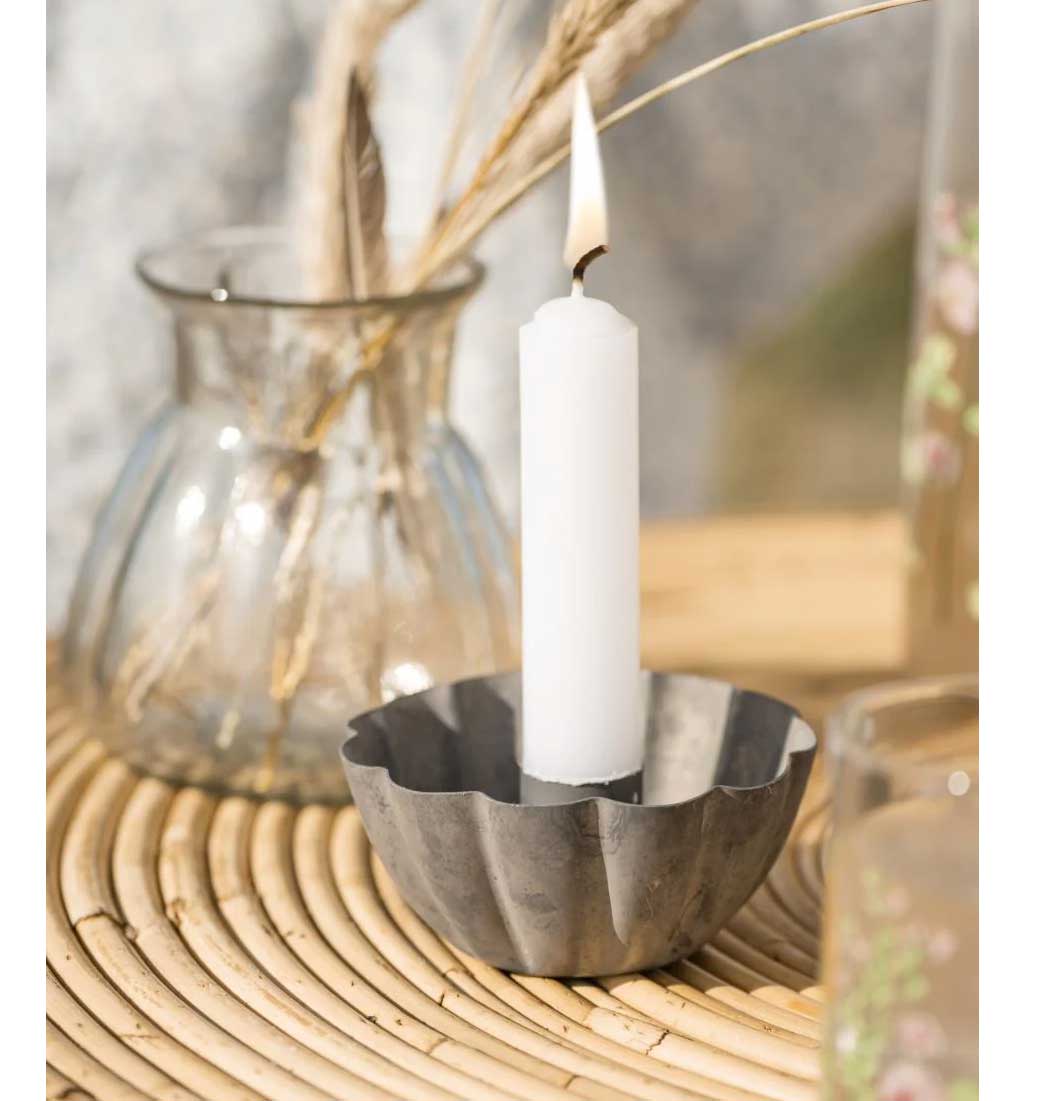 Kerzenhalter für 2,2 cm Kerze gewellte Kante,    zink matt, altpatiniert