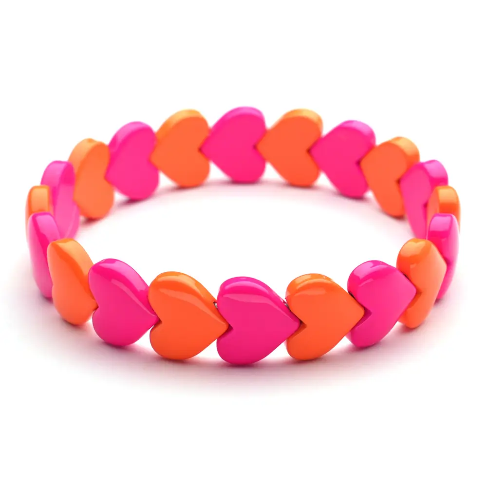 LizzyMae Emaille-Armband Nr. 182 Herz – Pink/Orange