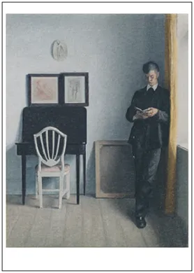 Postkarte Vilhelm Hammershoi " Interieur mit lesendem jungen Mann, 1898" Kunst , Lesen