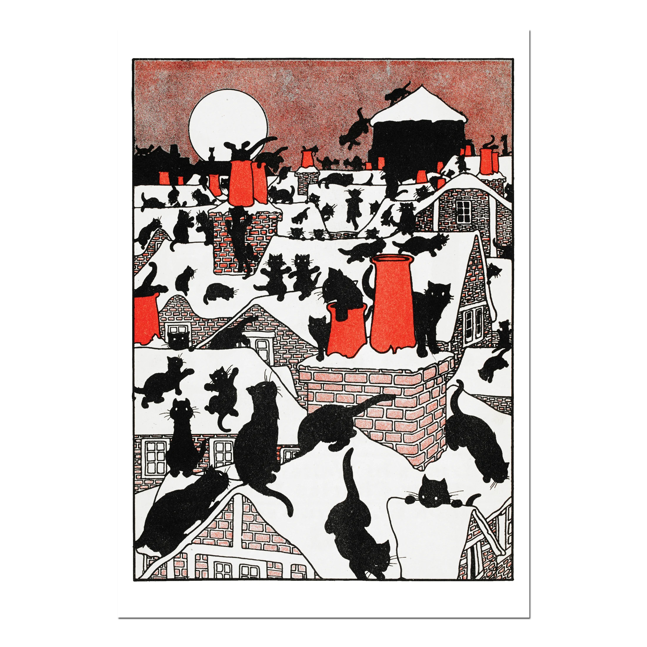 Postkarte Charles Robinson " A Black Cat Holiday " Katzen  Kunst