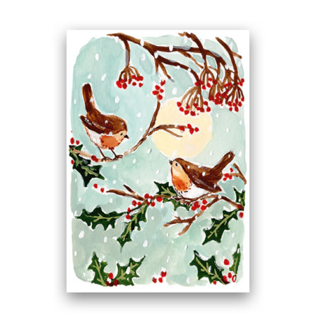 Doppelkarte Weihnachten "Rotkehlchen"  von Louise Mulgrew