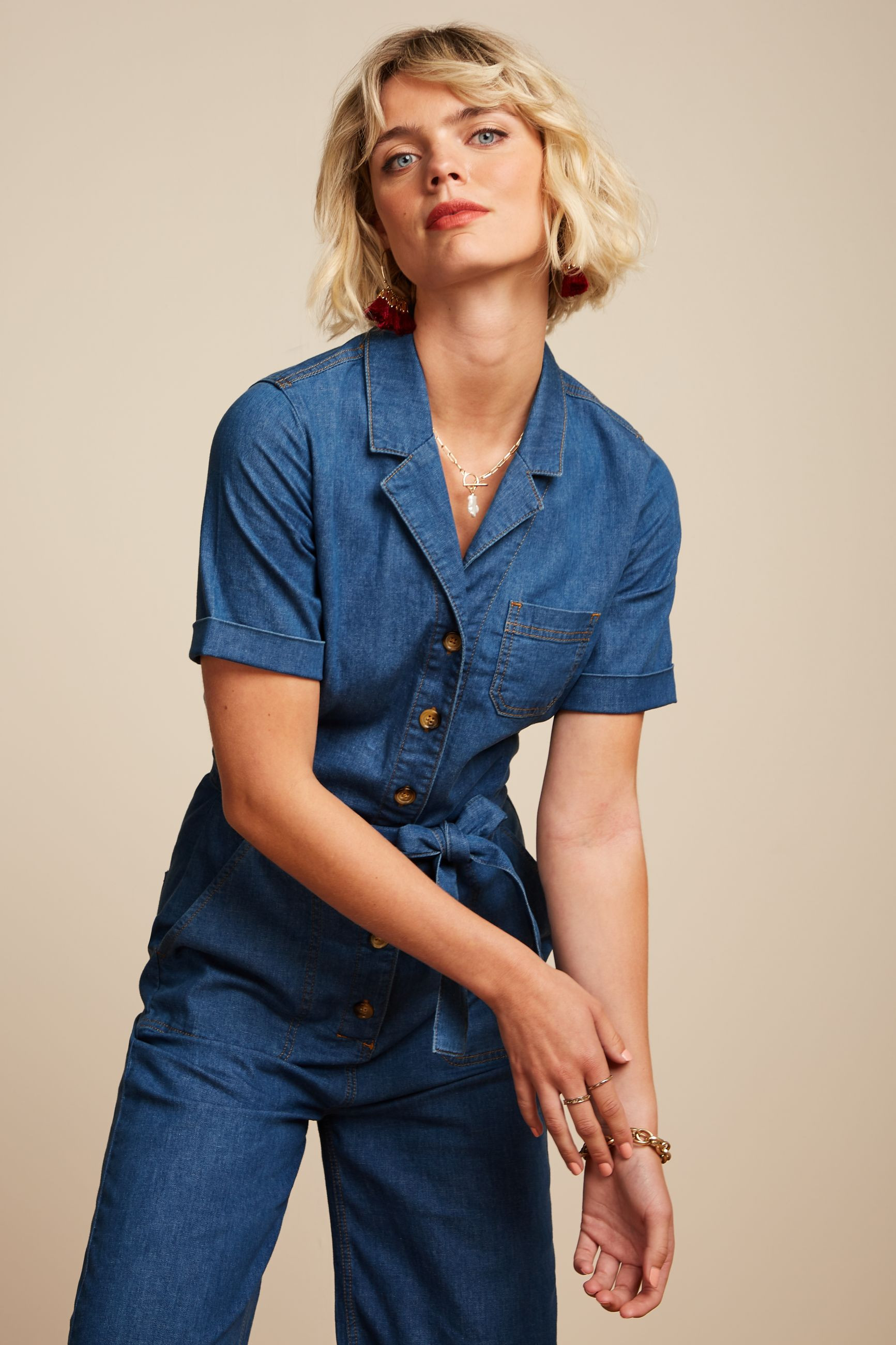 King Louie Gracie Jumpsuit Chambray, Jeans, , Farbe: Denim Blue