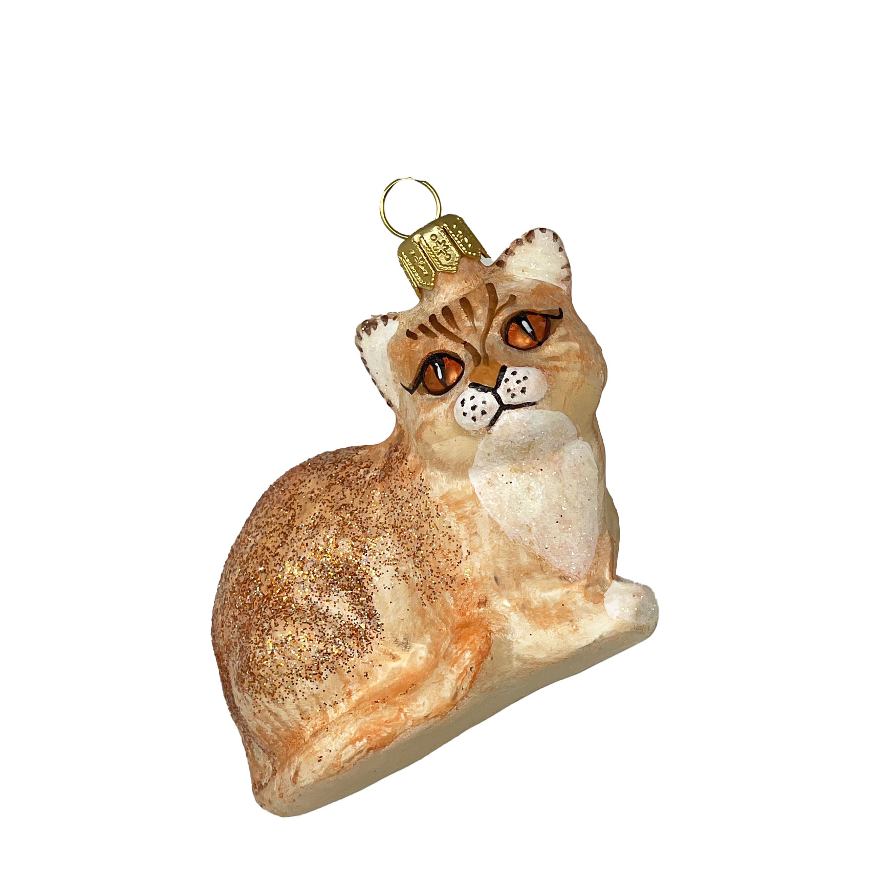 Christbaumkugel Katze liegend, Roter Tiger , ca. 6 x 8 cm