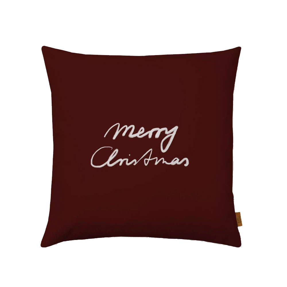% Kissenhülle  Weihnachten "Merry Christmas "  , ca.  40 x 40 cm , Polyester-Canvas , Rot Braun