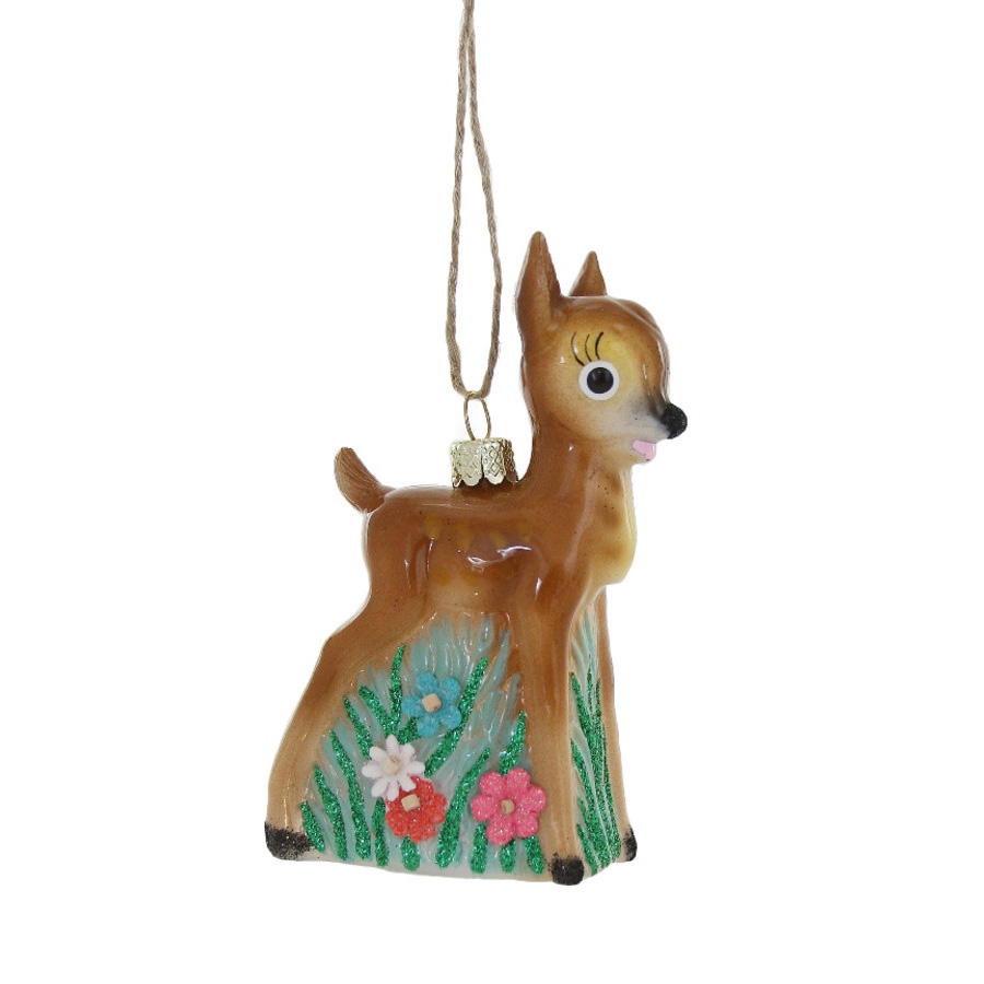 Kitschiges Bambi Weihnachtsschmuck,  Christbaumkugel ,  ca.10 cm, Glas  